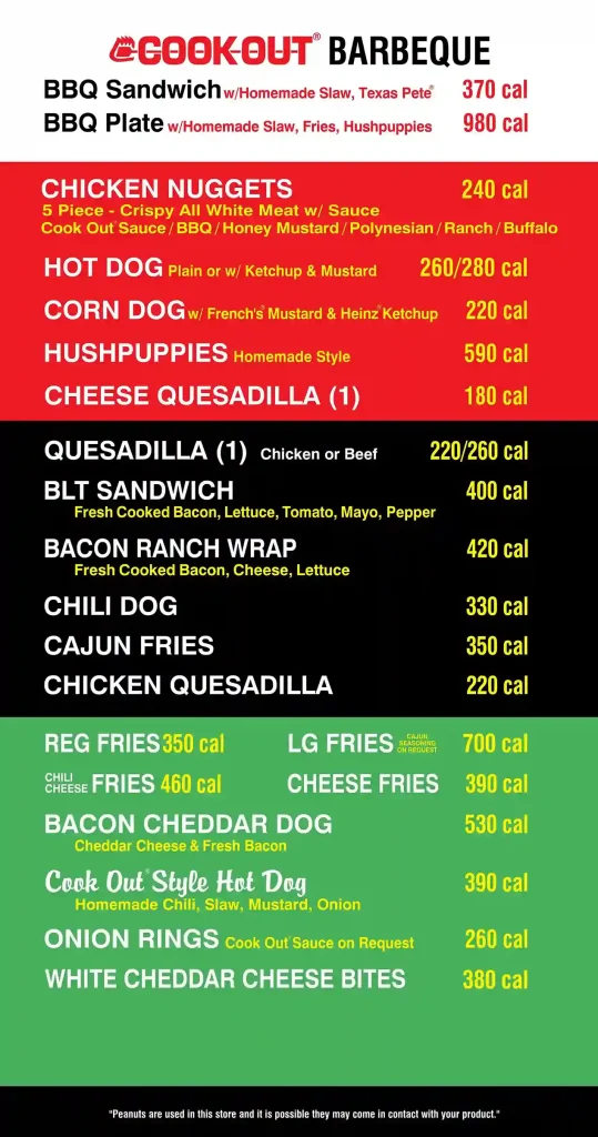 Cookout Side Menu and main entree